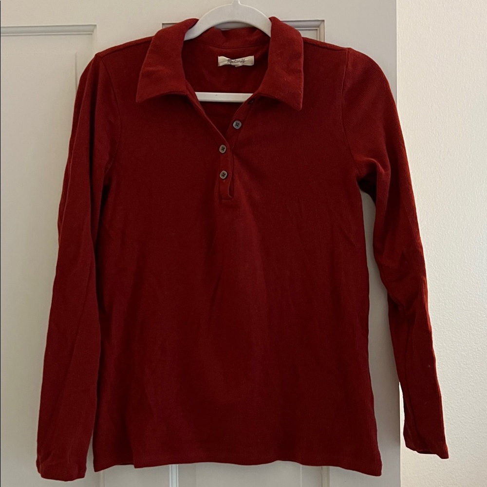 Madewell Red Button-Up Collared Sweater